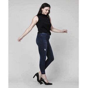 Spanx High Waist Distressed Denim Skinny Jean Leggings with Frayed Hem